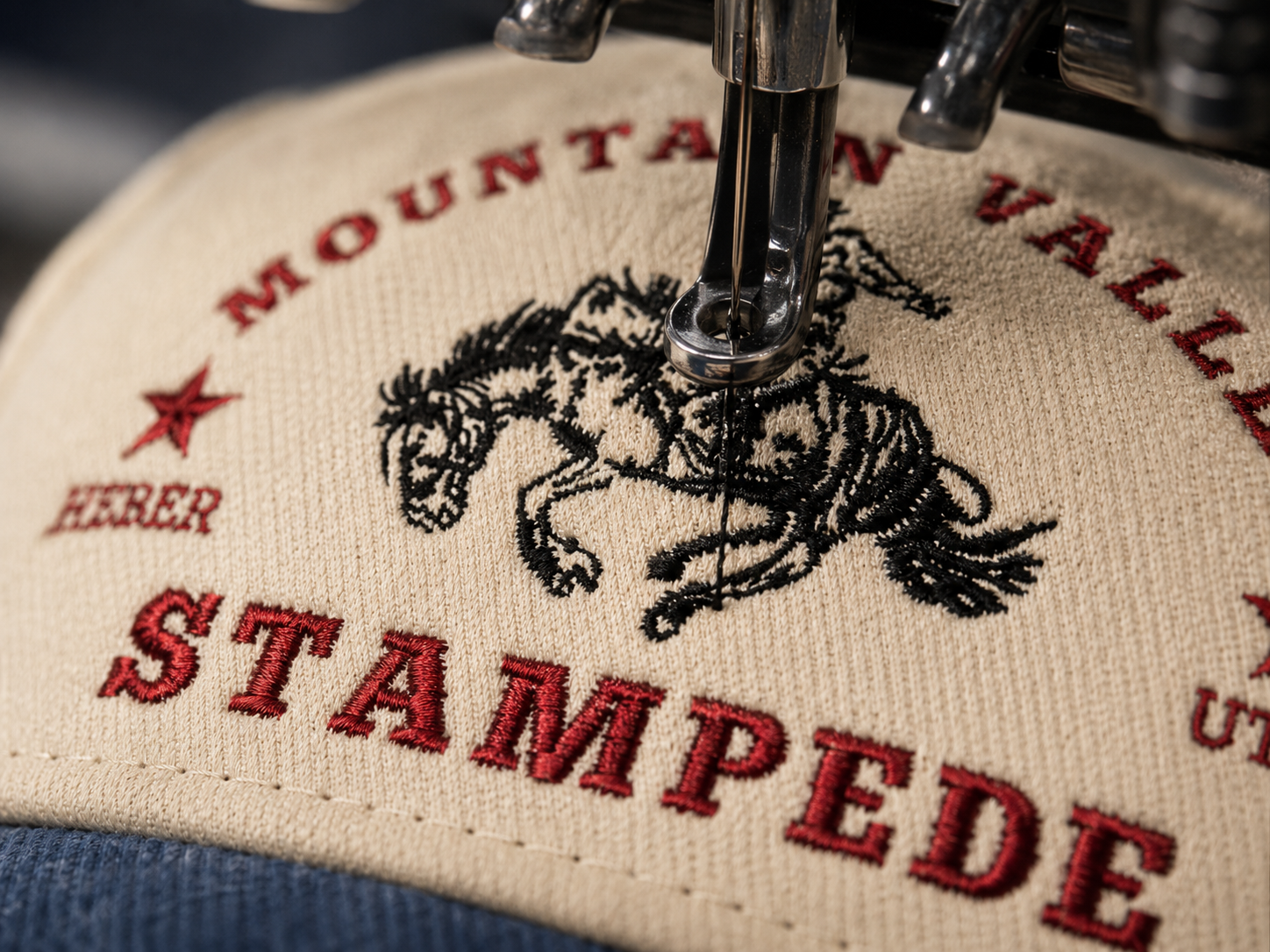 Mountain Valley Stampede embroidered cap detail